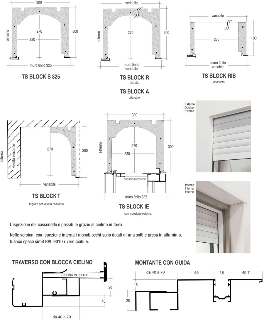 Disegni tecnici ed esempi di installazione Monoblocco con cassonetto per tapparelle